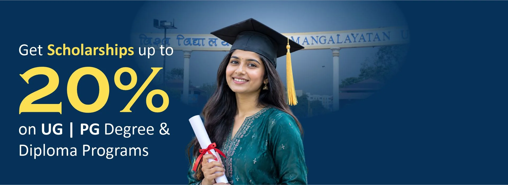 Get Scholarship upto 20% on UG, PG & Diploma Programs